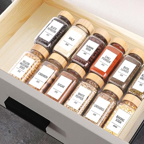 Miniatura 6 de SWOMMOLY 24 tarros de vidrio para especias con 366 etiquetas, tarros de especias de 6 onzas con tapas de bambú, botellas de especias vacías con