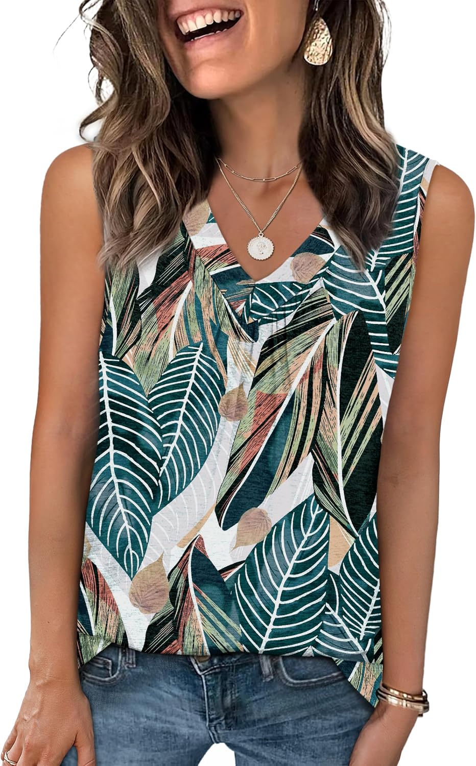  Tank Top for Women Loose Fit Sleeveless Shirts V Neck Summer Clothes Ruched Women's Tees and Tanks Curved Hem
