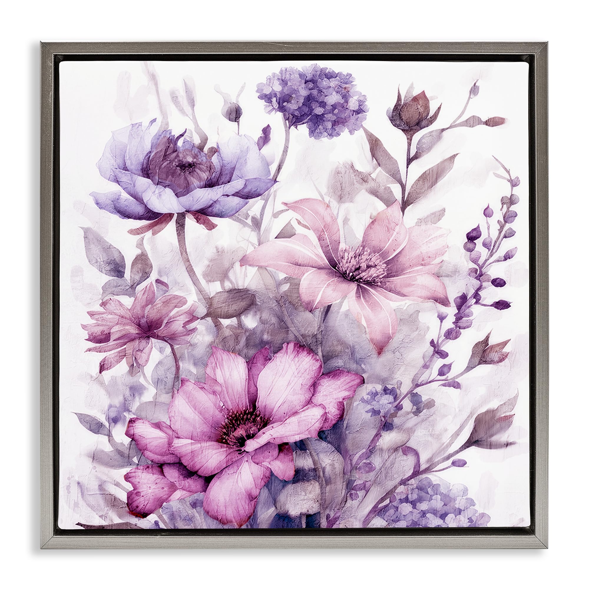 Stupell Industries Luster Gray (Matte) 'Purple & Blush Florals'| Floating Frame Canvas Art