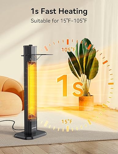 Miniatura 4 de VAGKRI Calentador eléctrico para patio al aire libre, tubo de carbono doble de 1500 W, calentador infrarrojo de 36 pulgadas, protección contra