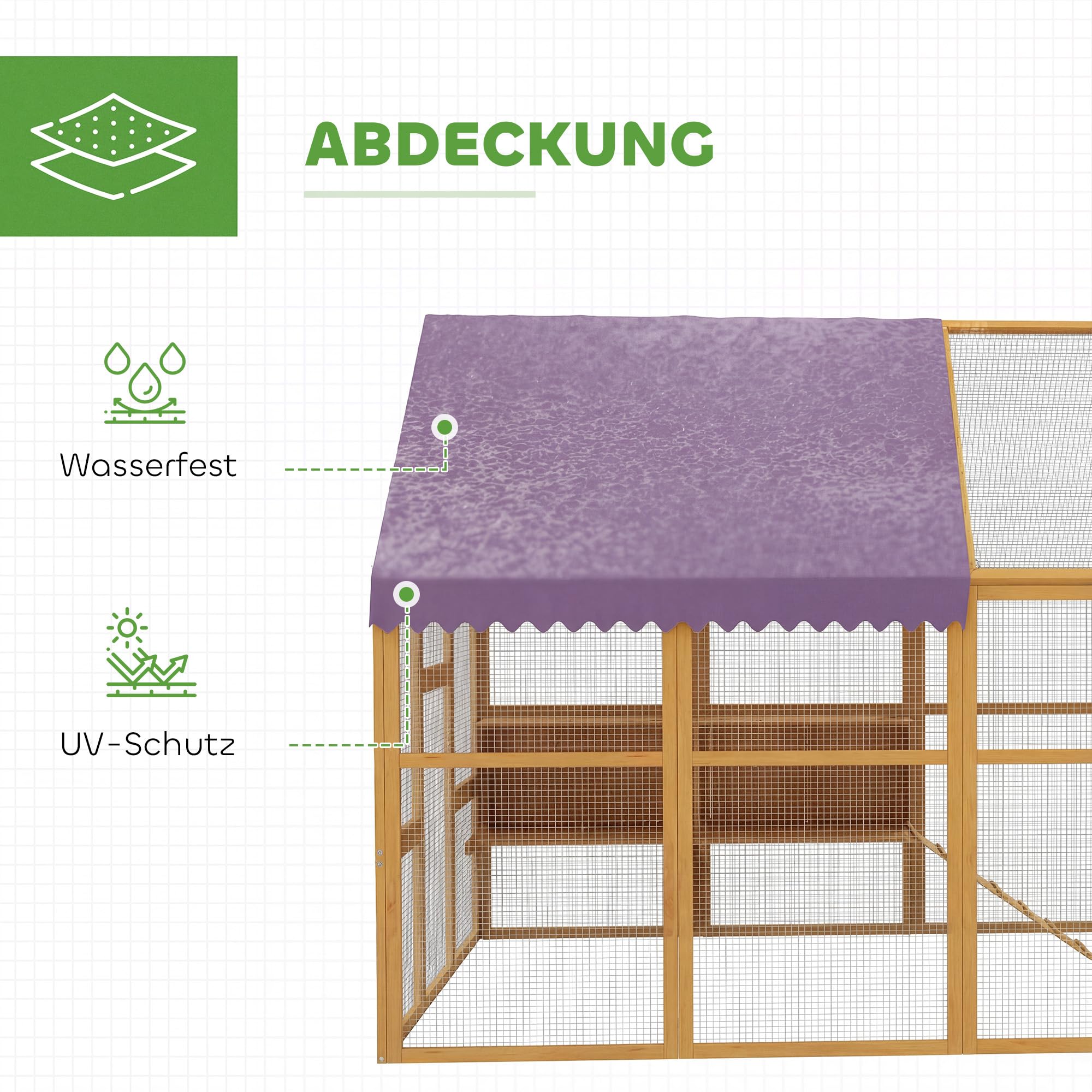 PawHut Hühnerstall 5,2m² ca. 2,8x1,8x1,9m Freilaufgehege Holz mit Freilauf Sicherheitsschloss Teilbare Tür 4 Nistkasten Dach Rampe begehbar Hühnergehege Vogelkäfig für 8-12 Hühner Kaninchen Ente