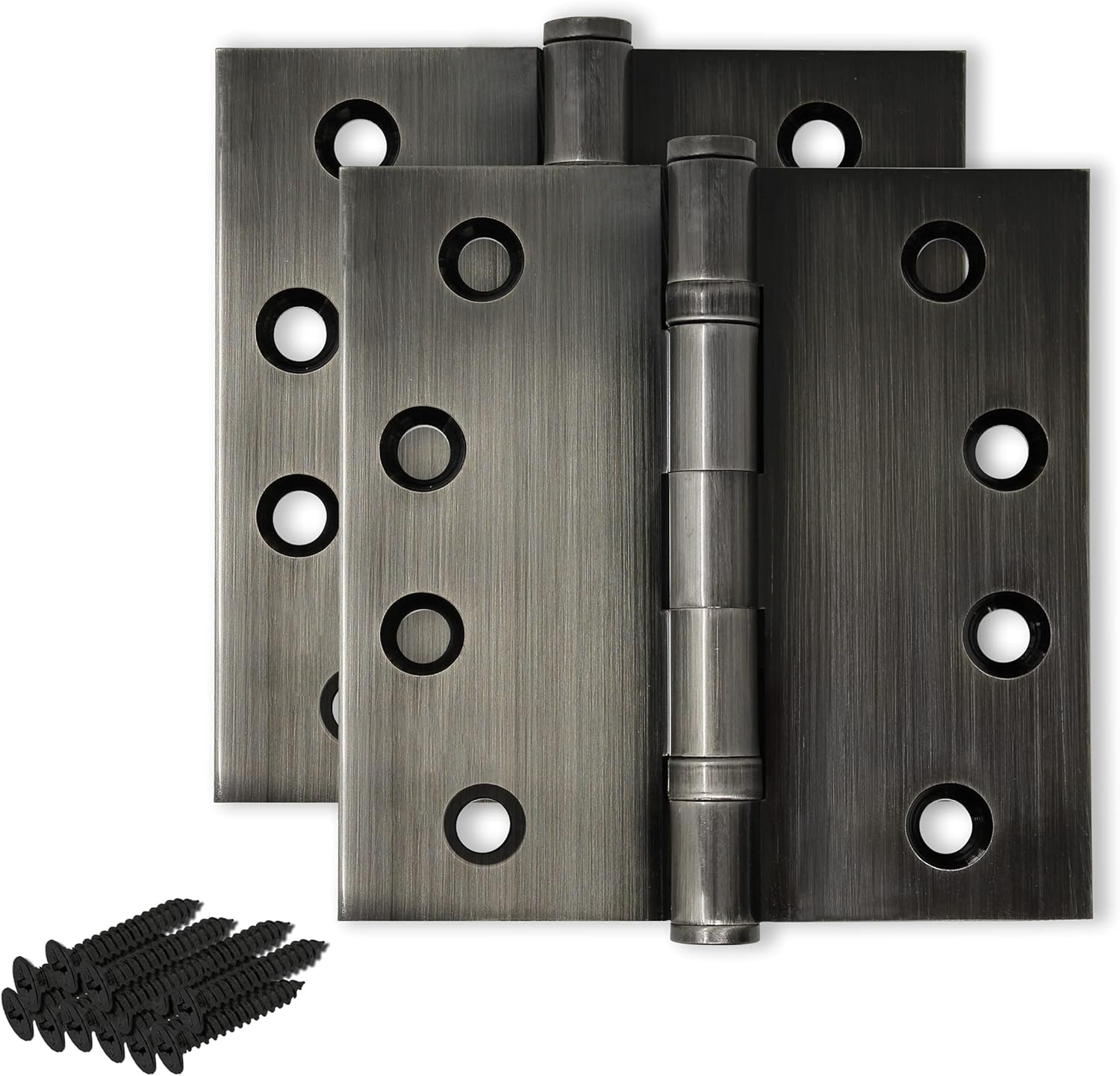 Solid Brass Door Hinge Heavy Duty Ball Bearing Polished 4x4 Inch - Set of 2 Hinges (Pewter)