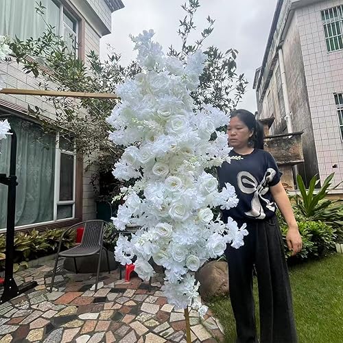 Miniatura 5 de Arco de flores de rosa y cerezo artificial para boda, letreros de bienvenida florales para boda con arreglos de follaje, guirnalda de flores