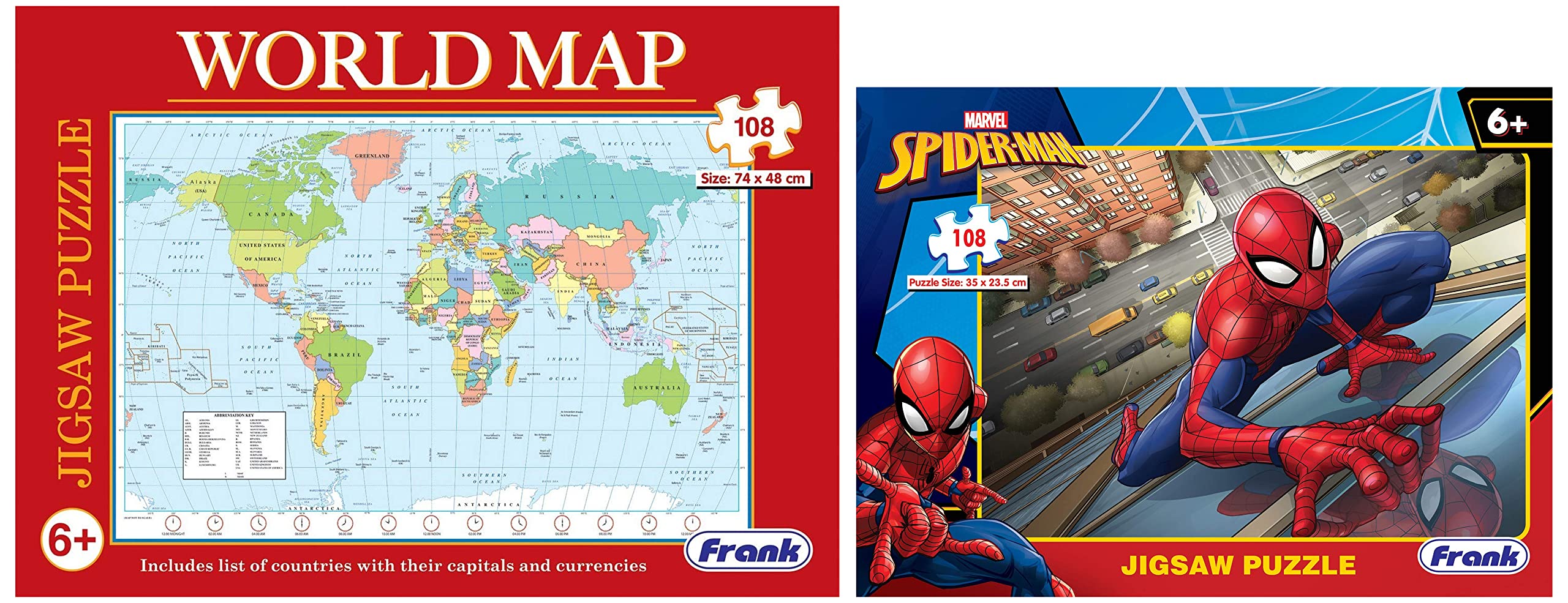 Frank Maps Jigsaw Puzzle for 6+ Years, 108 Piece, Multicolour&Frank Marvel Spider-Man 108 Piece Jigsaw Puzzle for Kids for Age 6 Years Old and Above (B0B9GX5P2V) Amazon Price History, Amazon Price Tracker