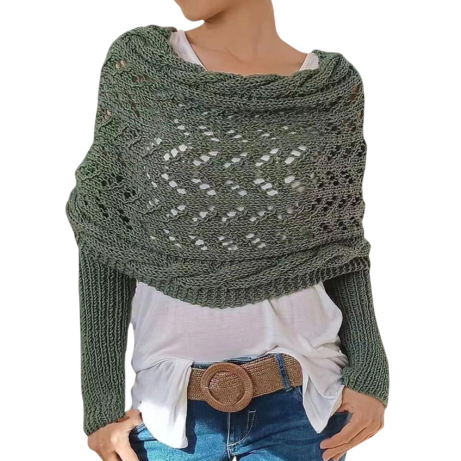 Scarf with Sleeves for Women, Knitted Cable Wrap, Multifunctional Knitted Crochet Shrugs, Double Sleeve Scarf Wrap