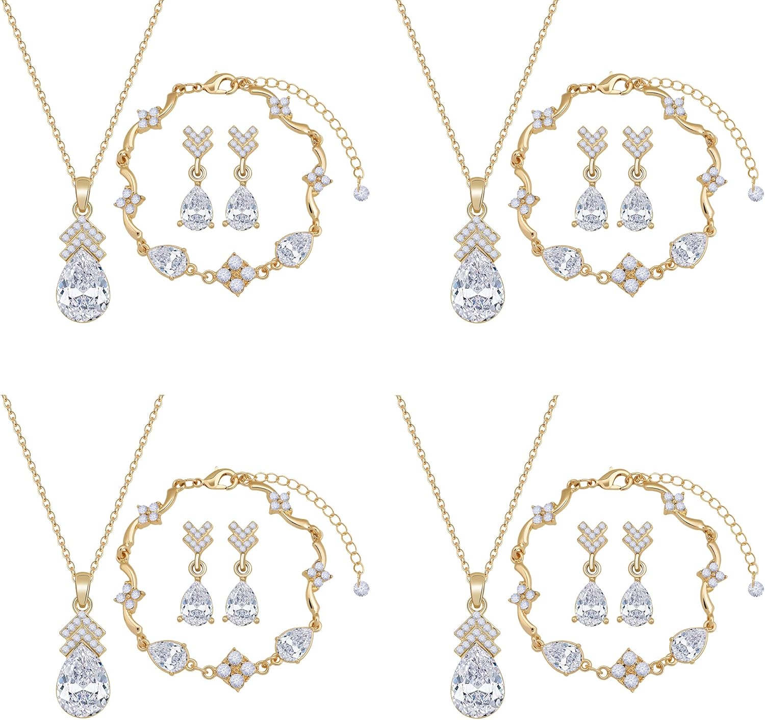 Bridesmaid Jewelry Set for Women 18K Gold & Silver & Rose Gold Plated Pendant Necklace Earrings Bracelet Set,Bridesmaid Gift for Wedding/Proposal/Party/Anniversary