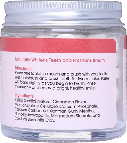 Miniatura 5 de Pastillas de pasta de dientes  Canela  Pastillas masticables de pasta de dientes de hidroxiapatita nano  Sin fluoruro  90 pastillas