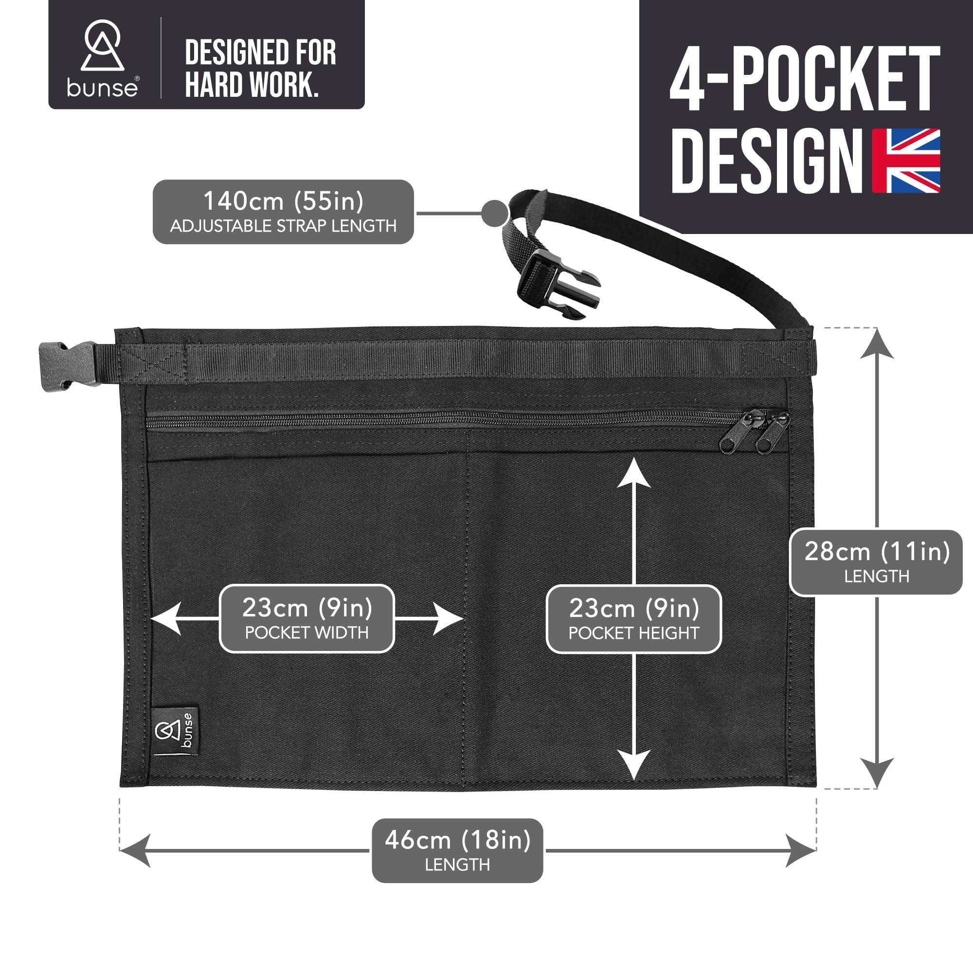 [ FBA ] Bunse 4 Poche Argent Ceinture - Noir, Qty 1