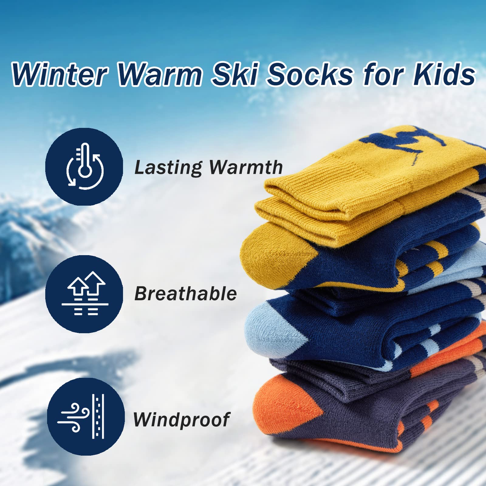 Boys Ski Socks Kids Winter Warm Socks Boys Long Socks Cozy Thermal Socks for Boys Multipack 3 Pairs