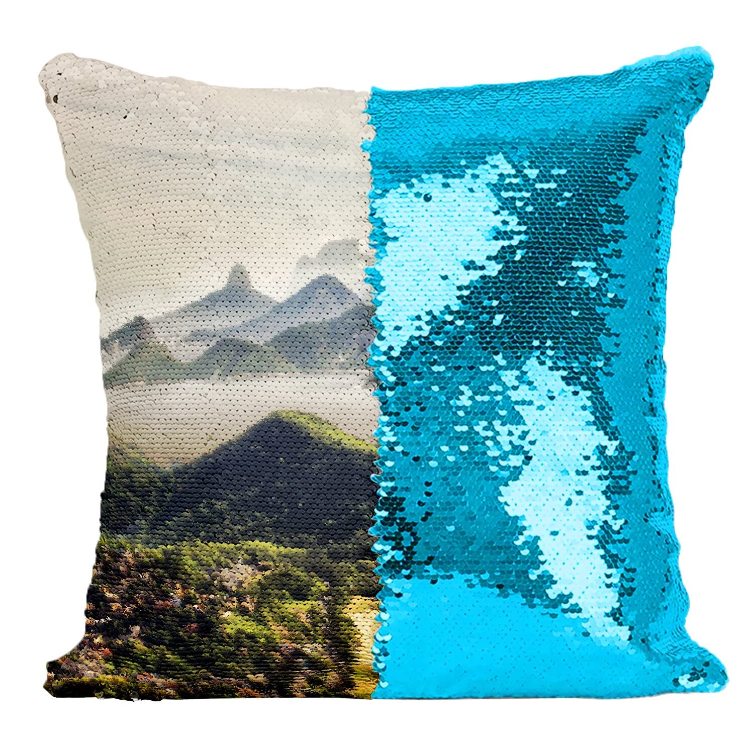 Coussin panorama Rio de Janeiro turquoise paillettes cadeau idéal voyage