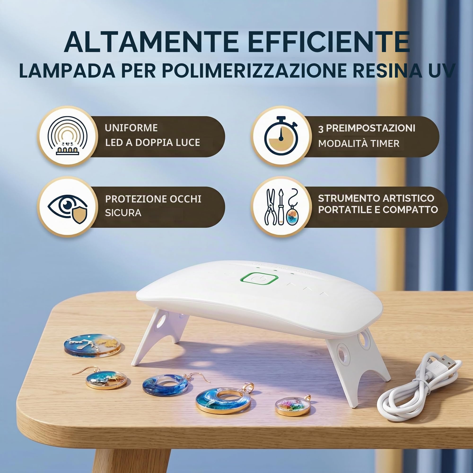 GLOGLOW Lampada UV polimerizzante per resina, doppia sorgente luminosa | Lampada polimerizzante portatile, 3 tempi 60 90 150s, indurimento rapido, studi artigianali e resina artistica