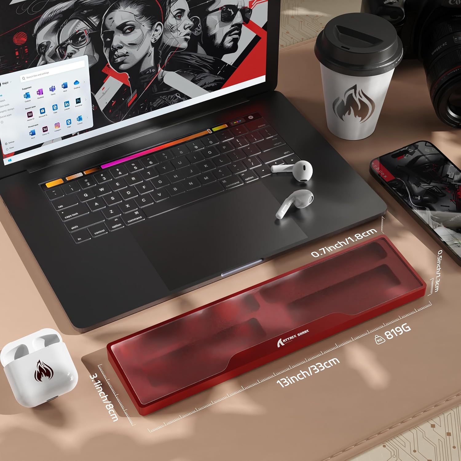 Acrylic Gaming Keyboard Wrist Rest Pad,CNC Process Clear Wrist Rest for Computer Keyboard,Office,PC Gaming,Laptop,Mac,Comfortable,Lightweight,Ergonomic-2 in 1 Red
