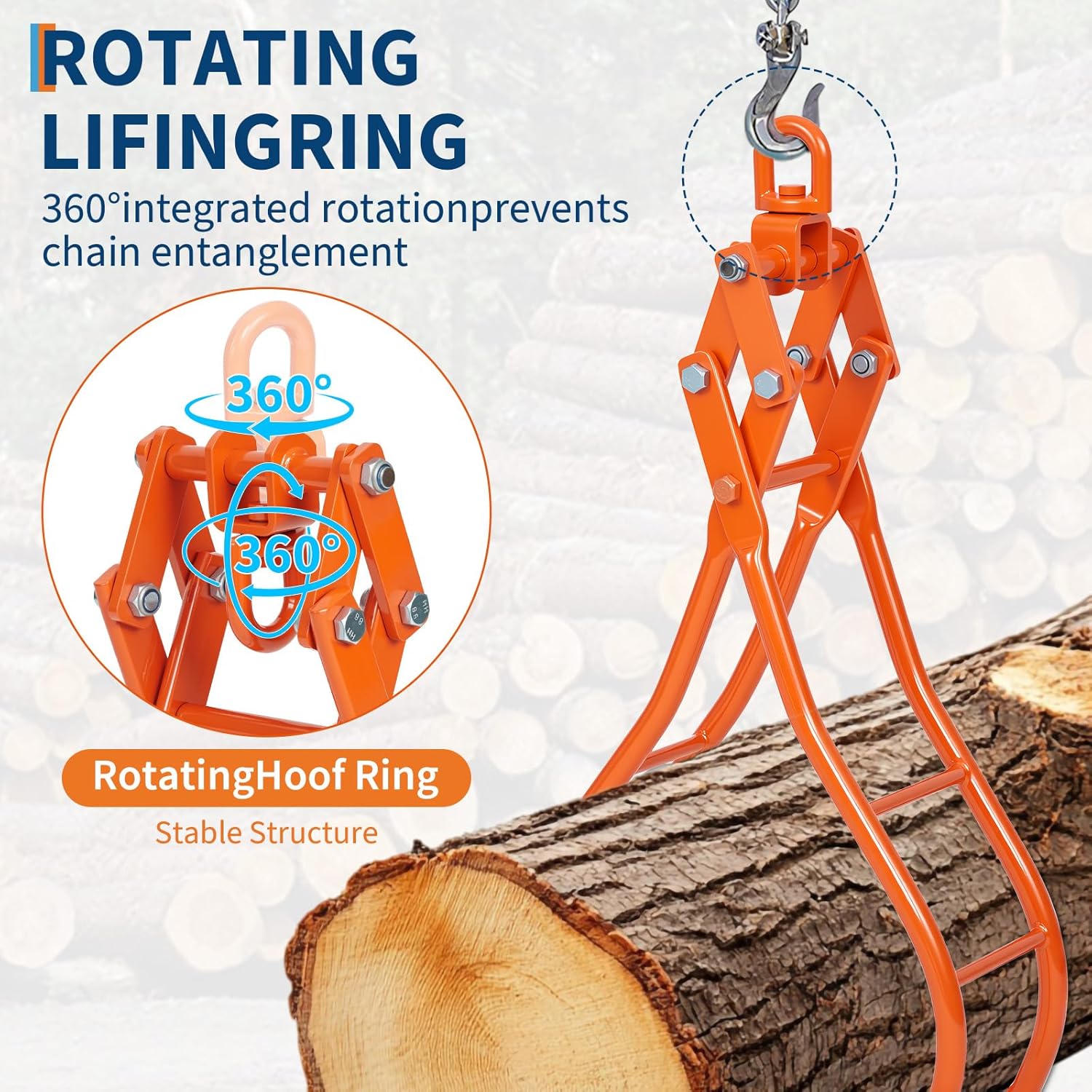 Takywep 2 Claw Log Grapple Tong, 3300 lbs Capacity Heavy Duty Steel Log Lifting Tongs with 36.8" Opening, Powder Coated Firewood Grabber Tool for Forestry and Outdoor Use