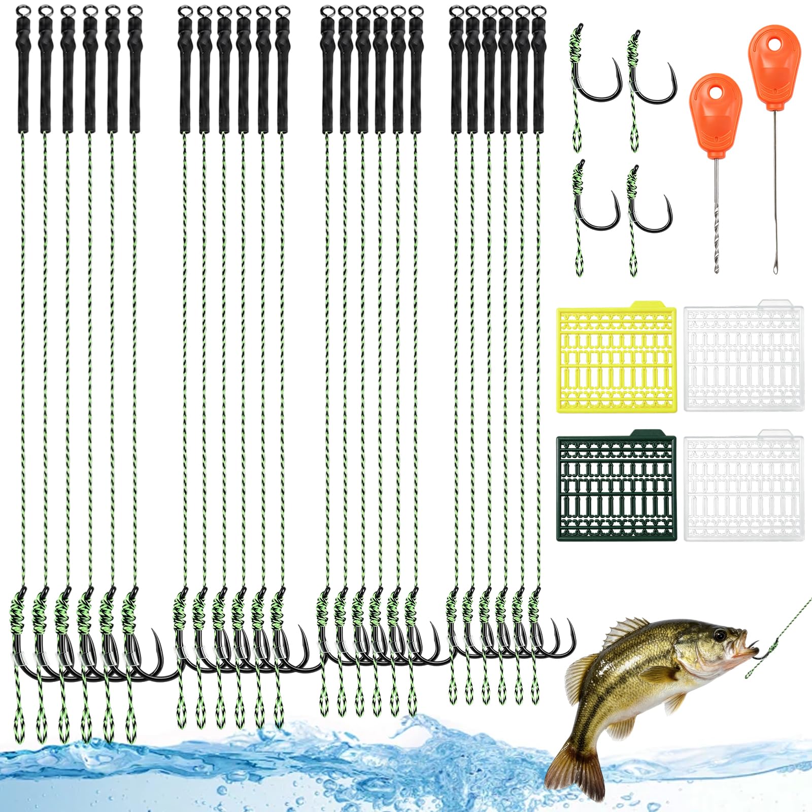 Seconero Carp Fishing Hair Rigs, 30Pcs Curved Braided Barbless Carp Hook