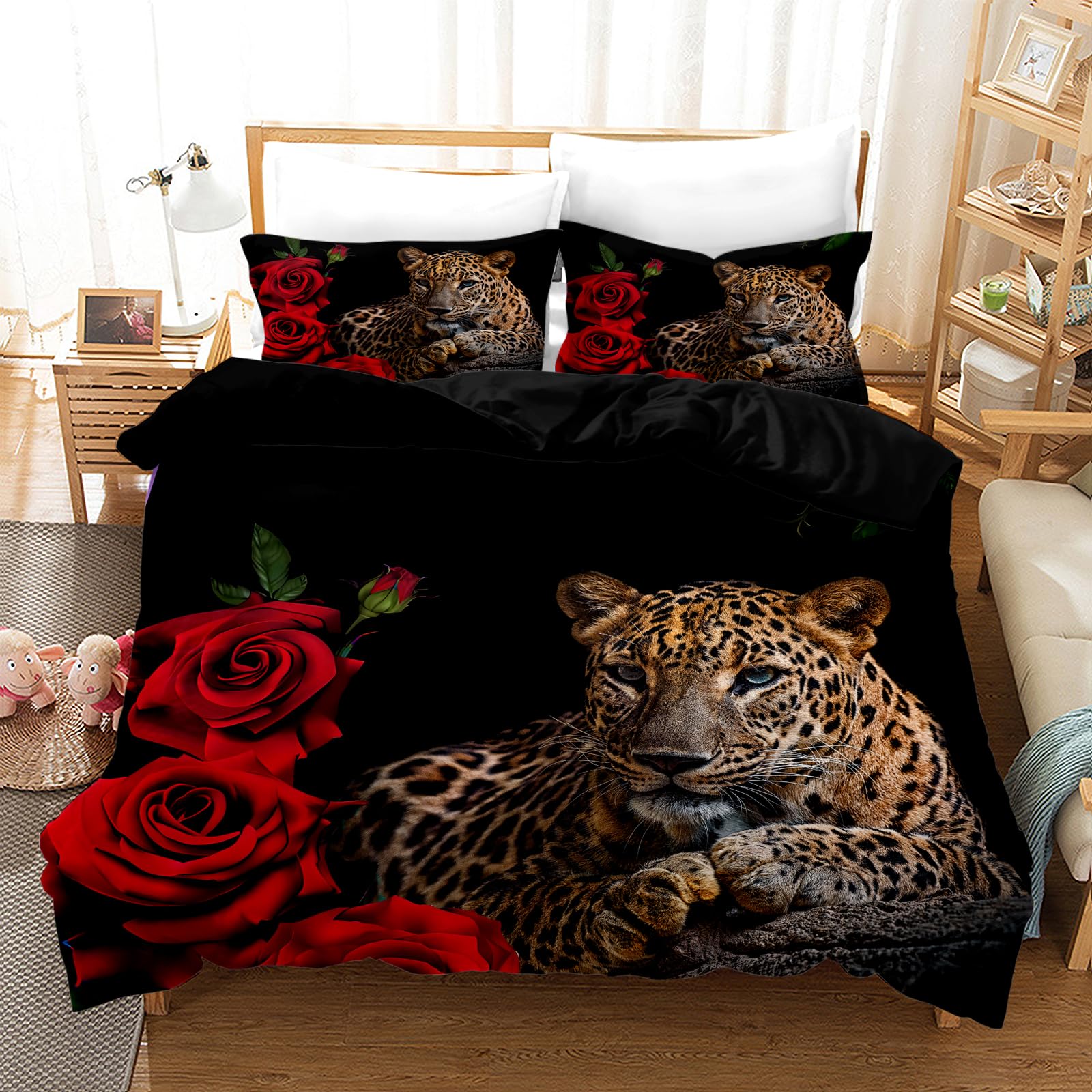 BNREDA leopard duvet cover,Soft Comfort Cheetah Motif print bedding set,for Adults, Teenagers and Children (Leopard-B, 135x200cm)