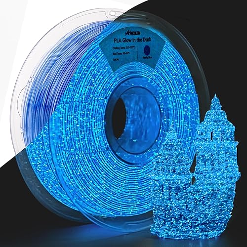 AMOLEN 3D PLA Printer Filament, 1.75mm Glow in The Dark Shiny Firefly Blue PLA Filament for 3D Printing, Best with UV Lamps, 1kg Spool (2.2lbs), Dimensional Accuracy +/- 0.02 mm, Fit Most 3D Printers