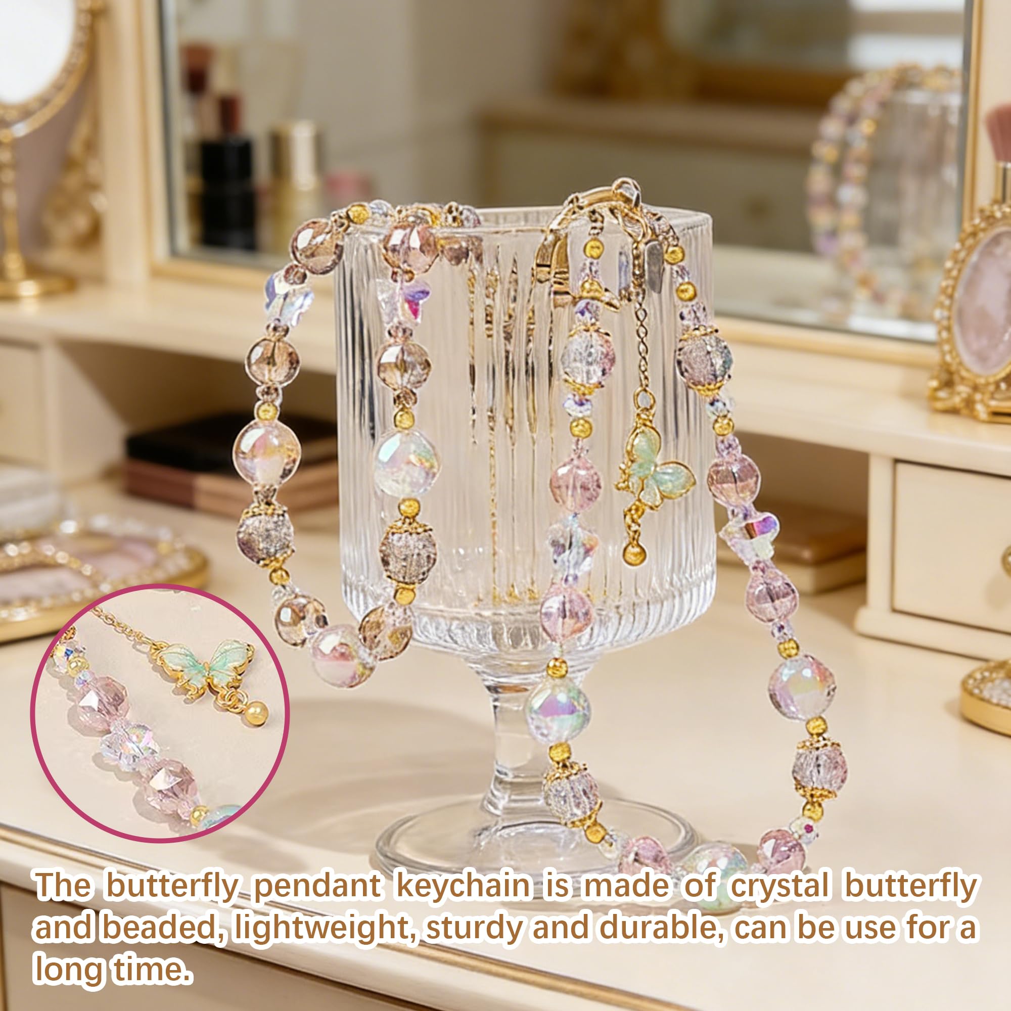 MXHLXRMP Beaded Wristband With Crystal Bow Pendant - Cute Phone, Keychain, And Camera Wristband, Versatile Decoration For Phone Cases And Bags - 2