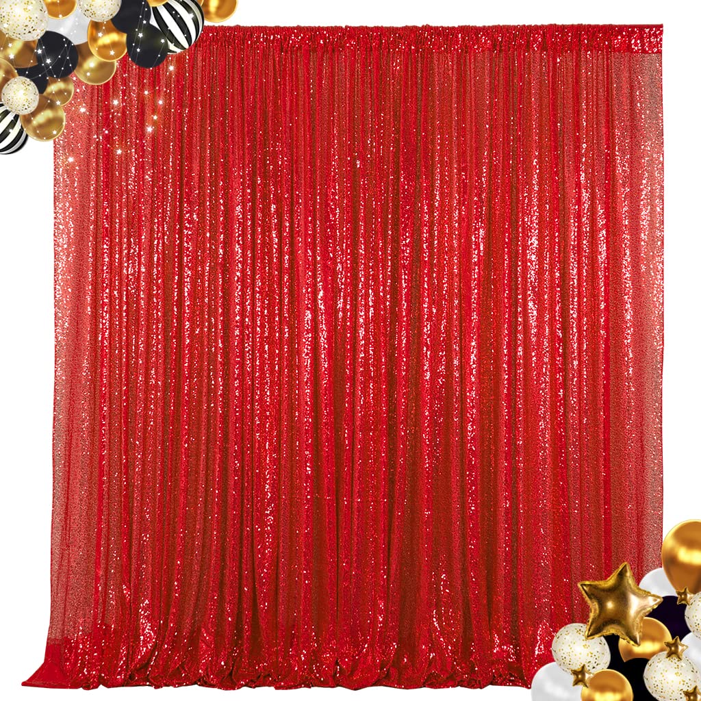 ShinyBeauty Sequin Backdrop Red 10X10FT Backdrop for Photography Red Wedding Backdrop 10FT Baby Birthday Photo Booth Backdrop Glitter Backdrop for Party Shimmer Backdrop