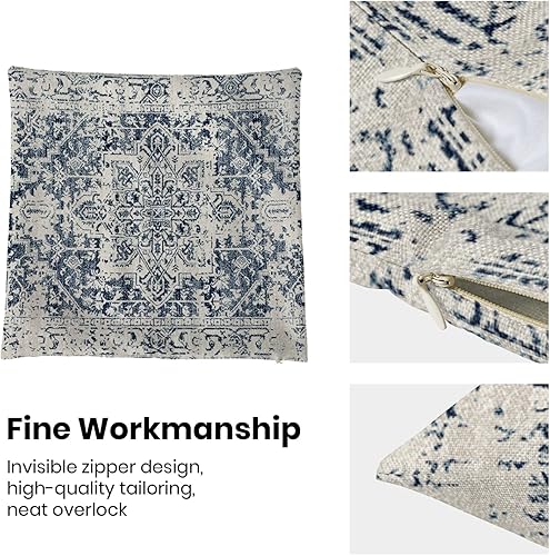 Miniatura 5 de Juego de 2 fundas de almohada bohemias de 20 x 20 pulgadas, diseño étnico bohemio, fundas decorativas de lino azul dorado con patrón de alfombra