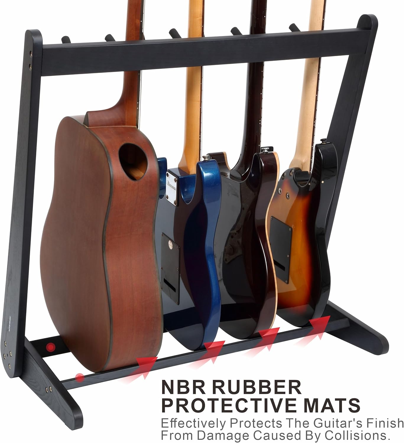 Nefelibata Multi-Purpose Guitar Stand 5 Stands Wooden Guitar Stand Floor Stand for Guitars and Cases, Electric Guitars, Acoustic Guitars, Bass Guitars, Cellos - German Ash-Black