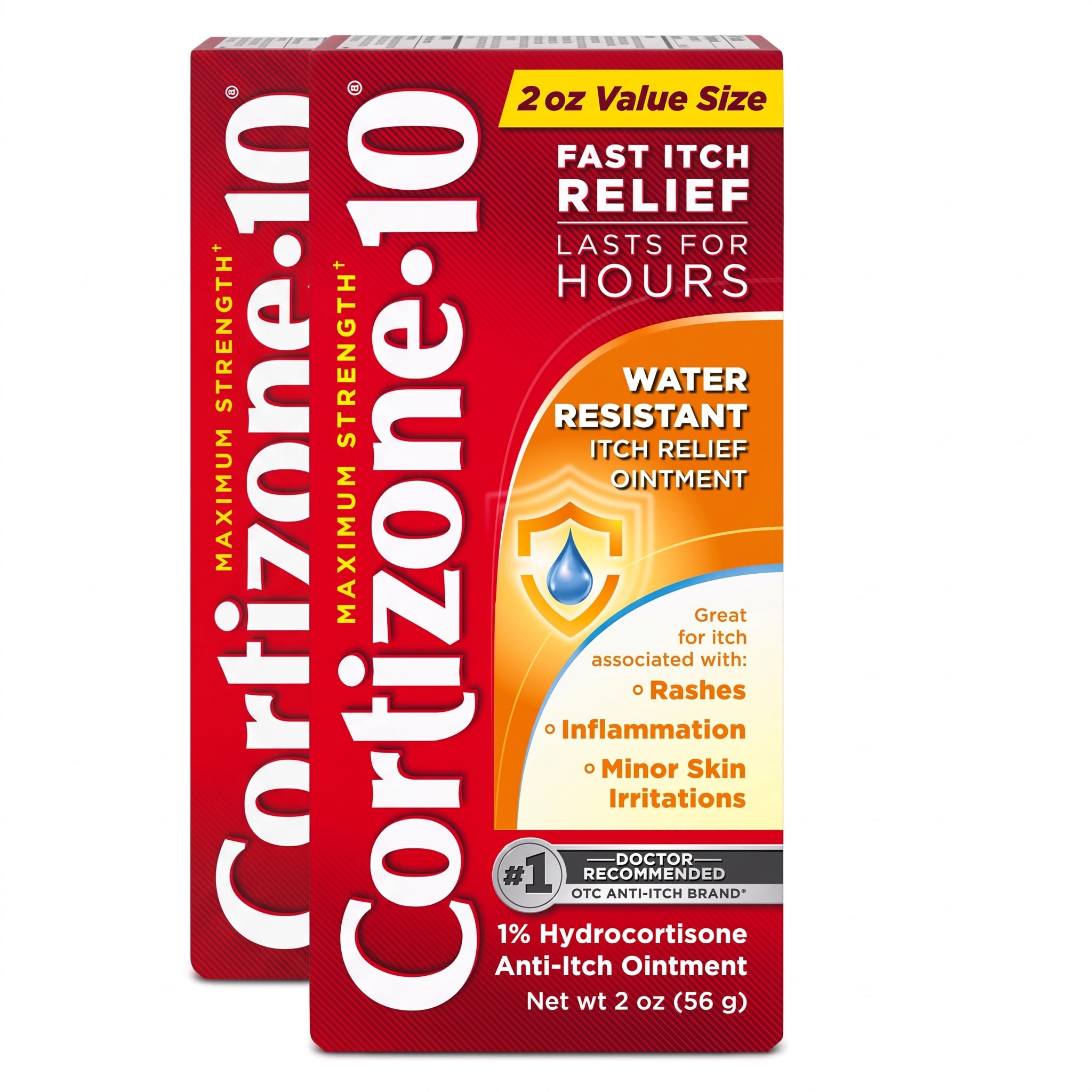 Cortizone-10 Maximum Strength Water Resistant Itch Relief Ointment, 1% Hydrocortisone, 2 oz (Pack of 2)
