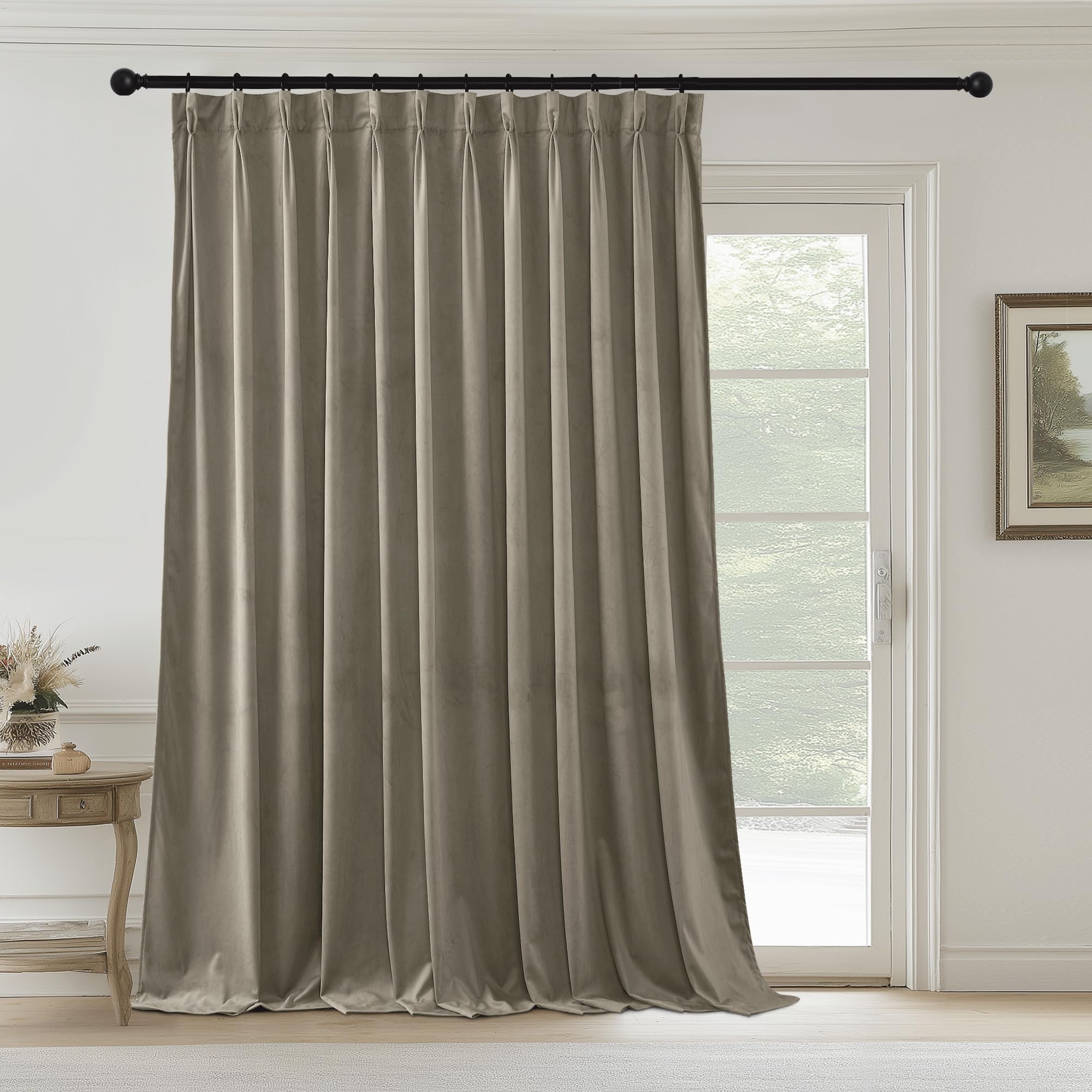 StangH Extra Wide Velvet Curtains 96 inches Long, Camel Beige Pinch Pleated Room Darkening Drapes Back Tab Heavy Thermal Insulated Window Treatments