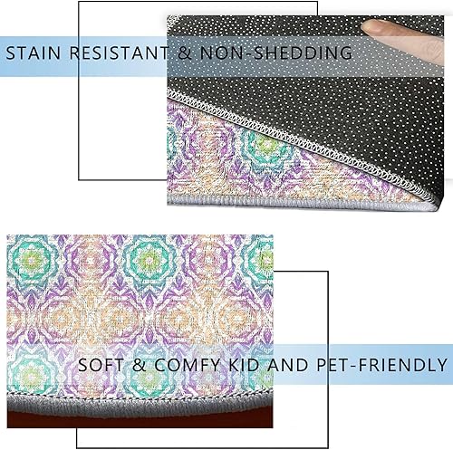 Miniatura 4 de Alfombra redonda de 39 pulgadas con diseño de mandala colorida para silla de oficina, para alfombras, diseño geométrico abstracto, protector de