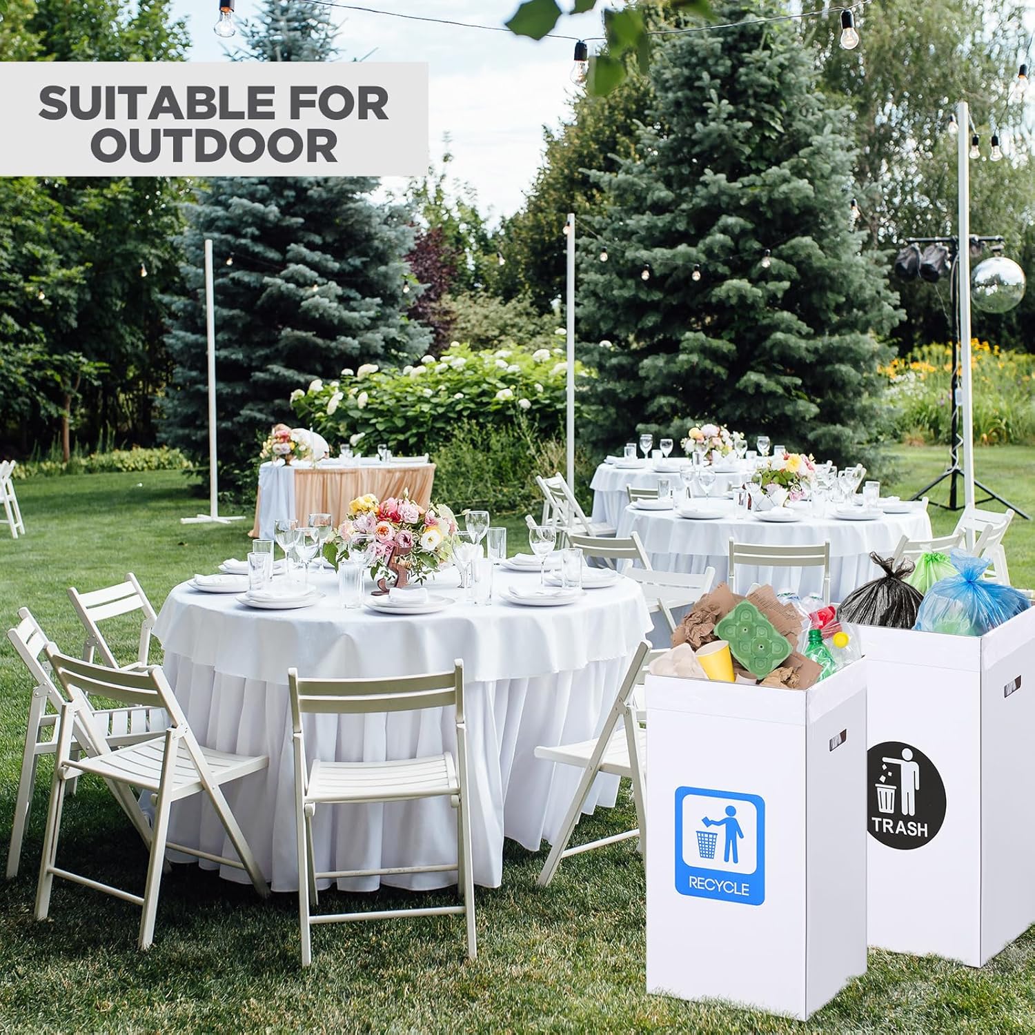 Tioncy 5 Pcs 40 Gallon Corrugated Cardboard Trash Cans Recycling Bins with Trash and Recycle Letters White Disposable Garbage Container Reuseable Garbage Boxes for Party Camping Outdoor Events
