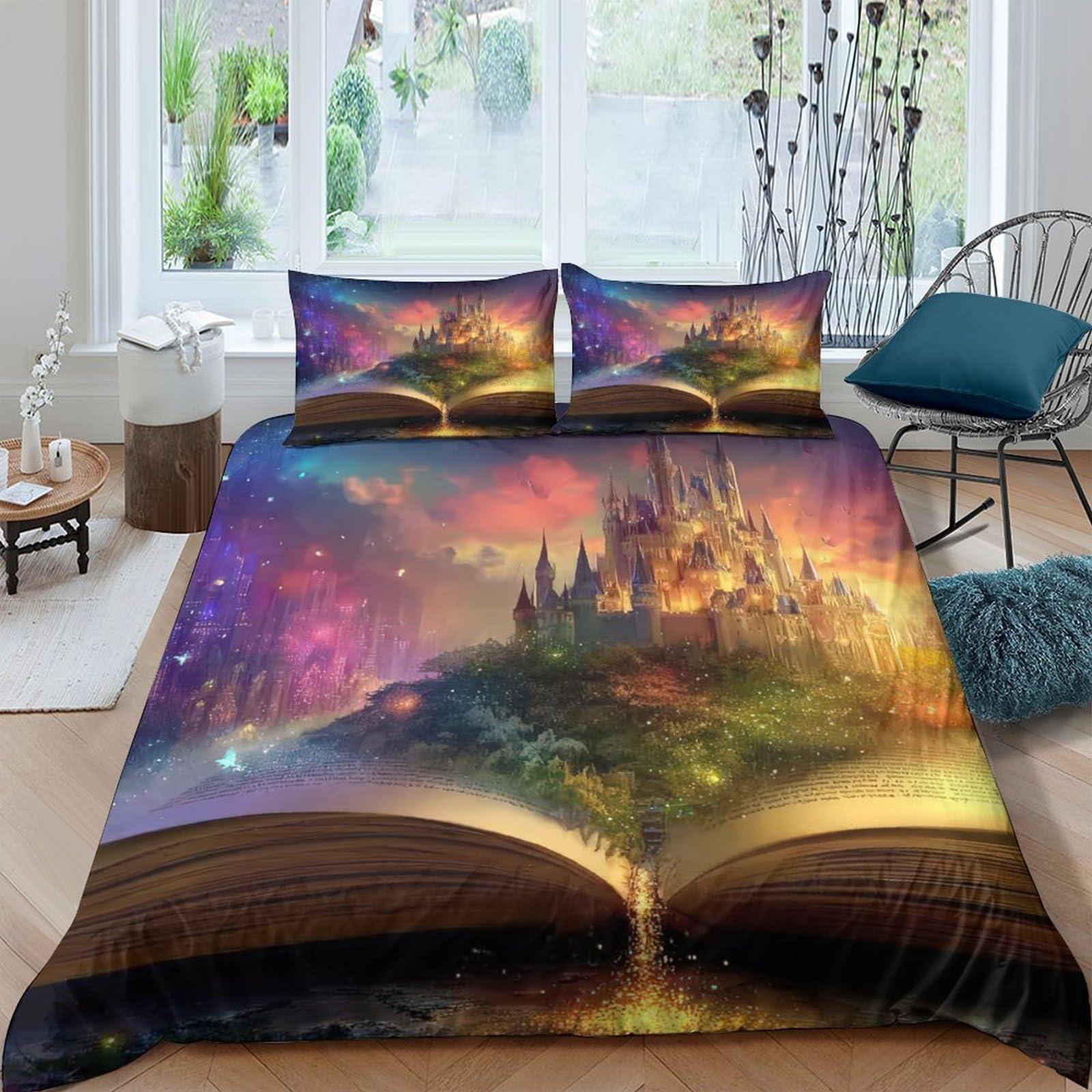 Ctjqhvkz Style-5 3D Printed Fantasy Castle Fitted Sheet Microfiber Soft Colorful Book Mattress Cover For Bedroom Dorm Decor Single（135X200cm）