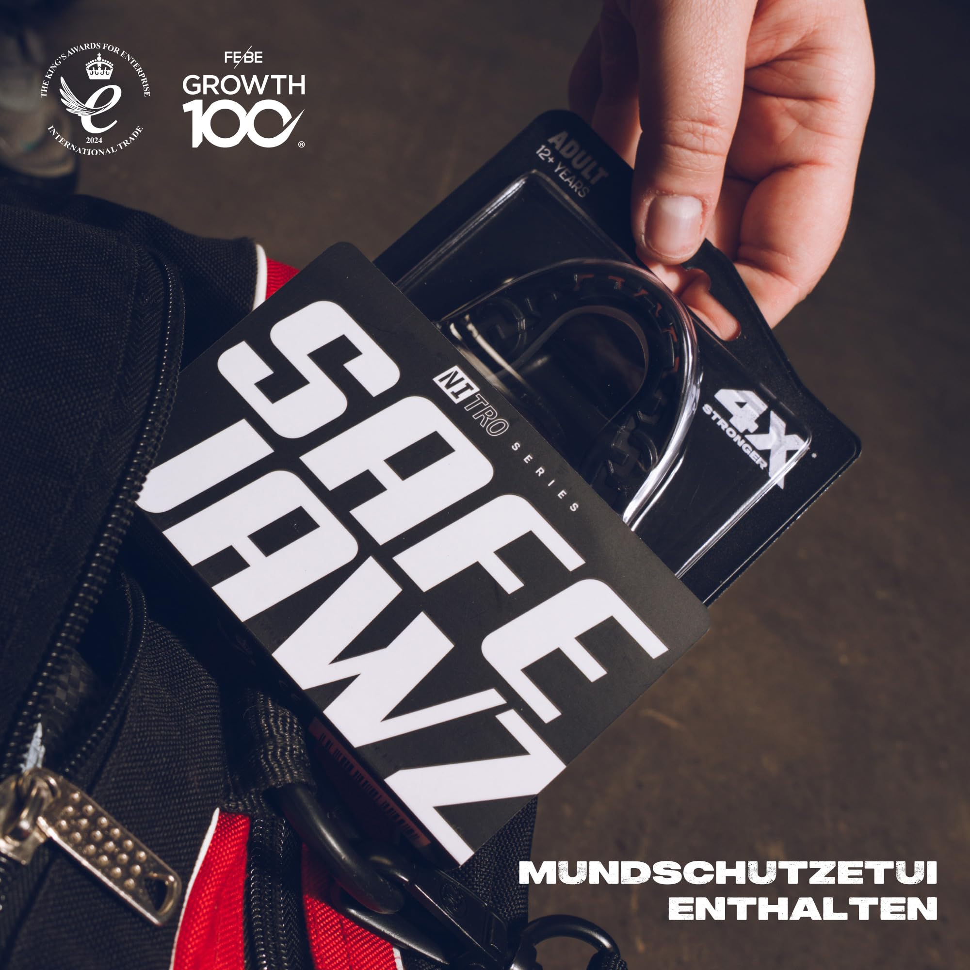 SafeJawz Nitro Erwachsene und Junior Mundschutz mit Etui für Boxen, Basketball, Lacrosse, Fußball, MMA, Kampfsport, Hockey und alle Kontaktsportarten (Schwarz)