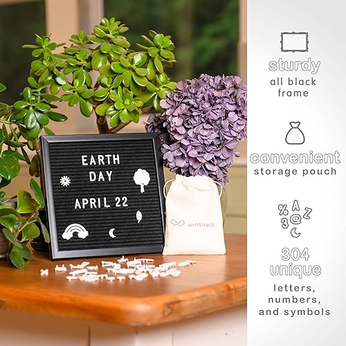 Miniatura 7 de Tablero de letras de fieltro negro de 10 x 10 pulgadas, marco de madera negro con letras blancas intercambiables para decoración del hogar, tablero