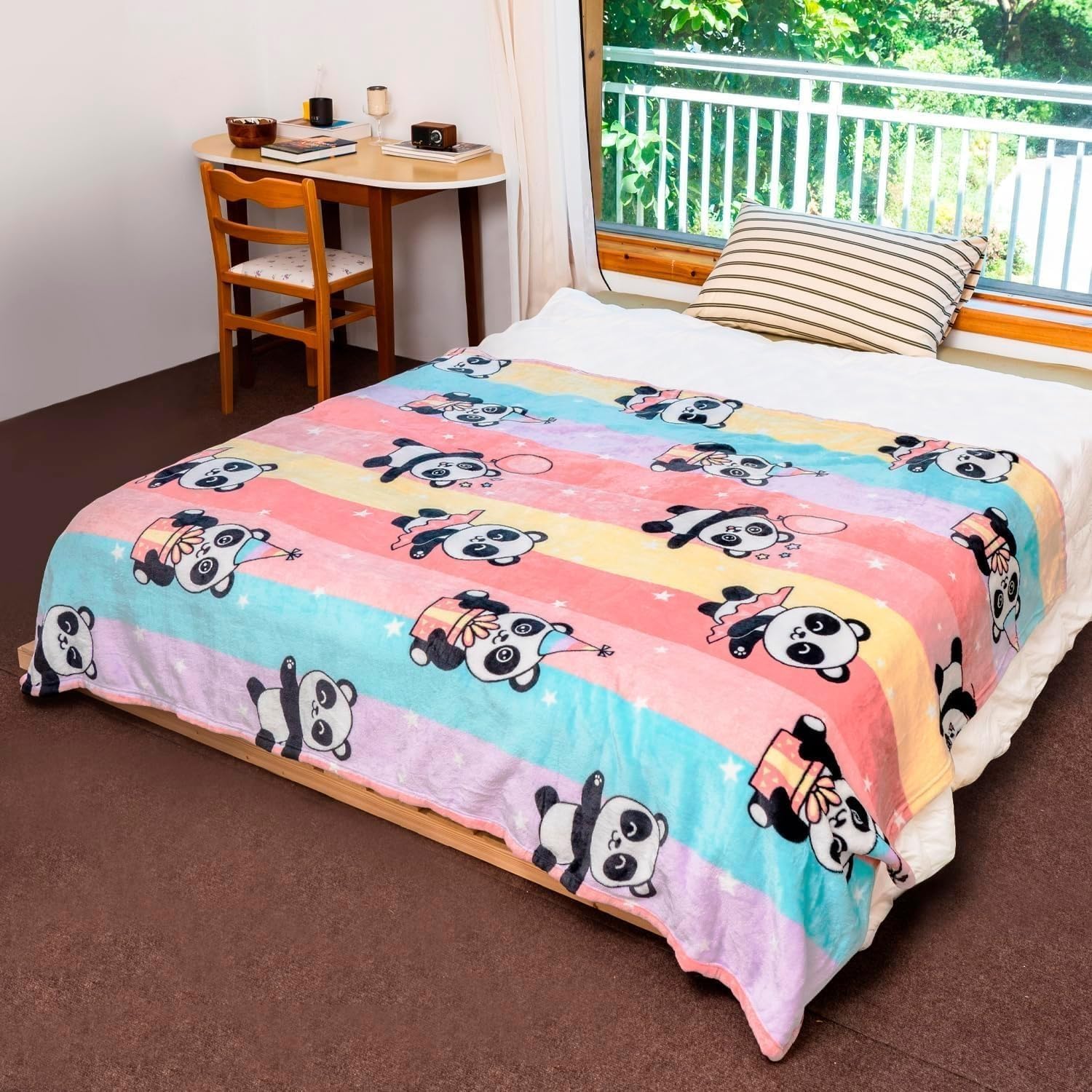 Manta de panda grande personalizada para niños, 150 x 200 cm, manta de forro polar suave, manta mullida para niños y niñas (02, 200 x 200 cm)
