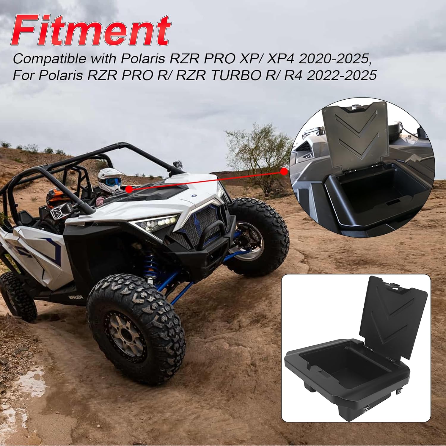 Center Console Dash Storage Box Compatible with Polaris RZR PRO XP/ XP4 2020-2025, For Polaris RZR PRO R/RZR TURBO R/ R4, Interior Accessories Compartment Dashboard Box Storage Bin