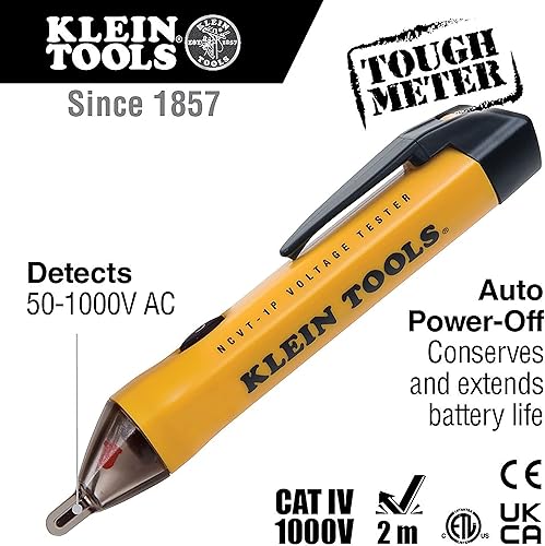 Miniatura 3 de Klein Tools NCVT1P - Probador de voltaje, 50 V a 1000 V CA, alarmas LED audibles y intermitentes, clip de bolsillo y probador de salida RT110,