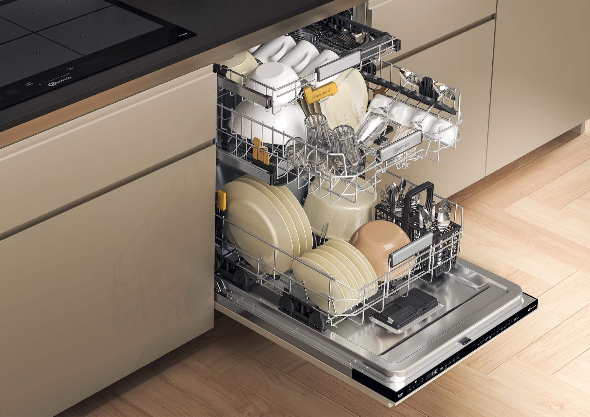 Bauknecht - BKO IBM Vollintegrierter Geschirrspüler - 15 Maßgedecke - PowerClean Pro, NaturalDry, MaxiSpace Innenraum - Edelstahl-Innenraum - Energieeffizienzklasse B - 82 x 59,8 x 55,5 cm (HxBxT)