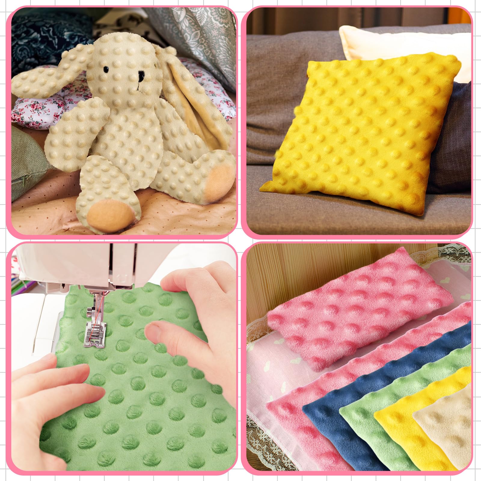 Dansydaisy 8 Pcs Minky Dot Quilting Fabric Squares 20 x 20 Inch Fuzzy Soft Fleece Fabric by The Yard Multicolor Patchwork Bundle for DIY Crafts Cloths Hndmade Sewing - Image 5