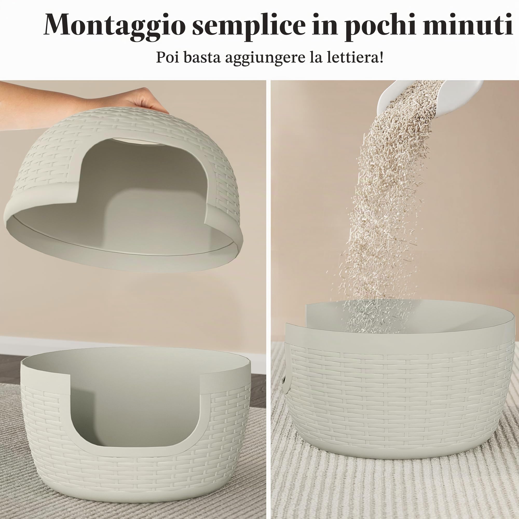 SUNVIVI Scatola per Lettiera Nascosta con Falso Pianta, Grande Scatola per Lettiera con Motivo in Rattan, Scatola per Lettiera Robusta per Arredamento Domestico, Bianco Sporco