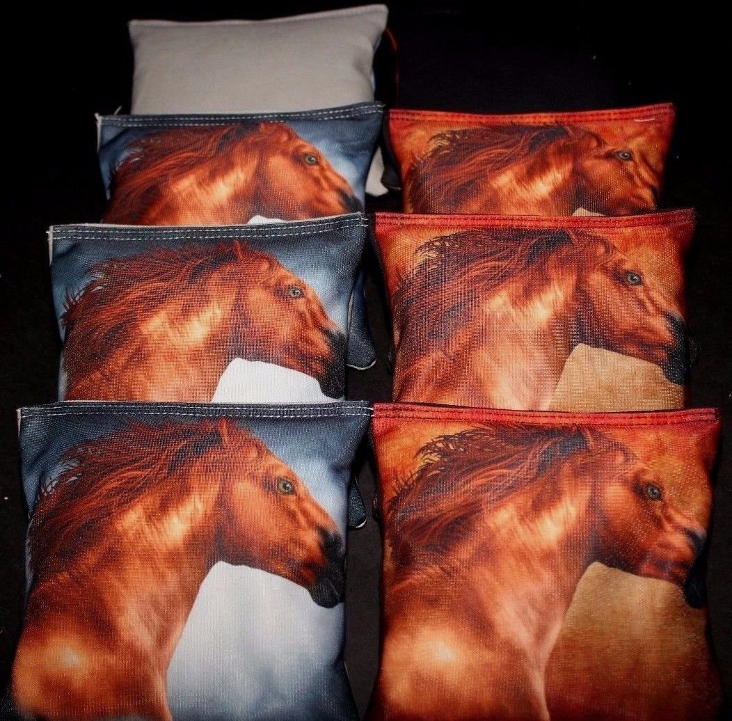 BackYardGamesUSA Custom Horse Set of 8 Regulation Cornhole Game Bags Cowboy Western Horse Set B107