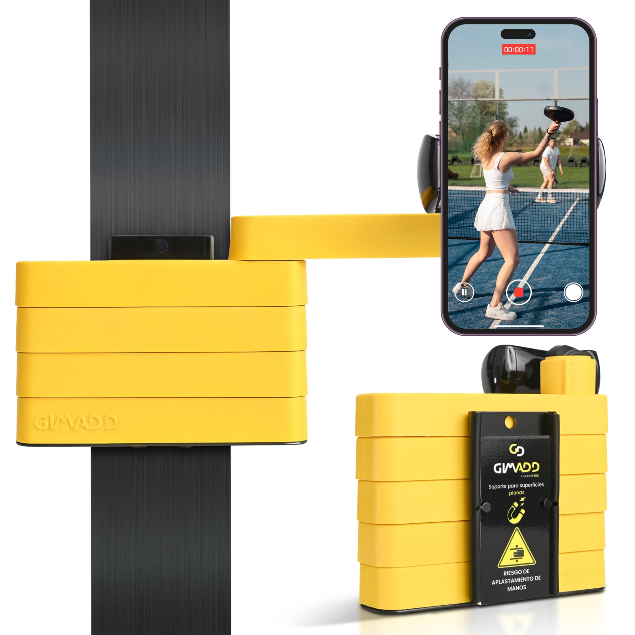Gimadd Soporte Movil para Padel, Gym, Crossfit, Calistenia, Base con Iman de Neodimio, Diseño Unico de Tripode para movil Compatible con iPhone 16/​15/​14/​13/​12/​Pro MAX,​Samsung,​Xiaomi,​etc.