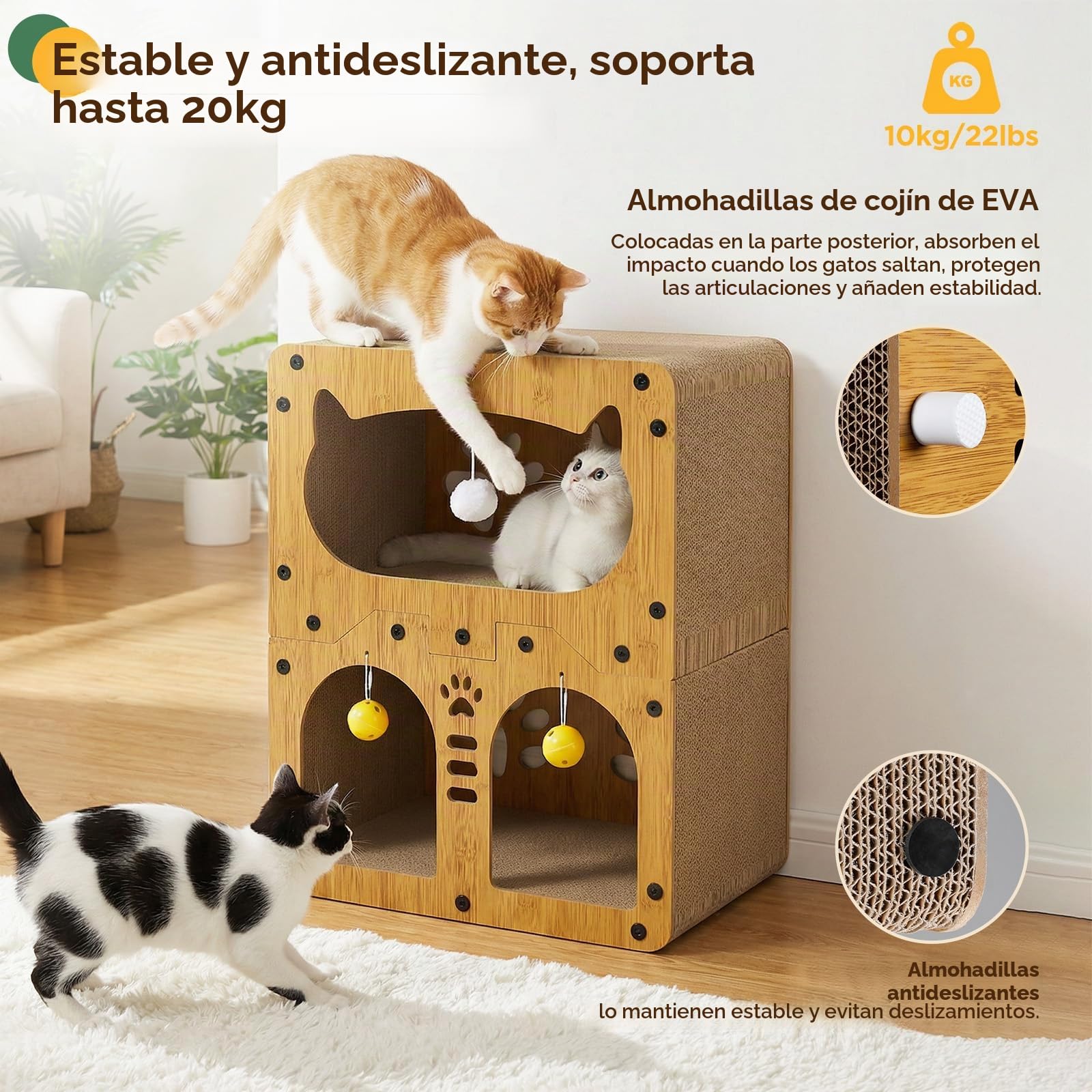 Gimars Rascador para Gatos Doble Capa XL 51 x 43 x 28,5 cm, Rascador de Cartón Vertical y Casa para Gatos, para Rascar, Esconderse y Descansar, Soporta 20 kg, Requiere Montaje Manual (37 Tornillos)