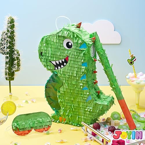 Miniatura 8 de Piñata de dinosaurio con murciélago de plástico y venda de papel (15.75 pulgadas de alto x 10.5 pulgadas de ancho x 3 profundidad), fiesta del Cinco