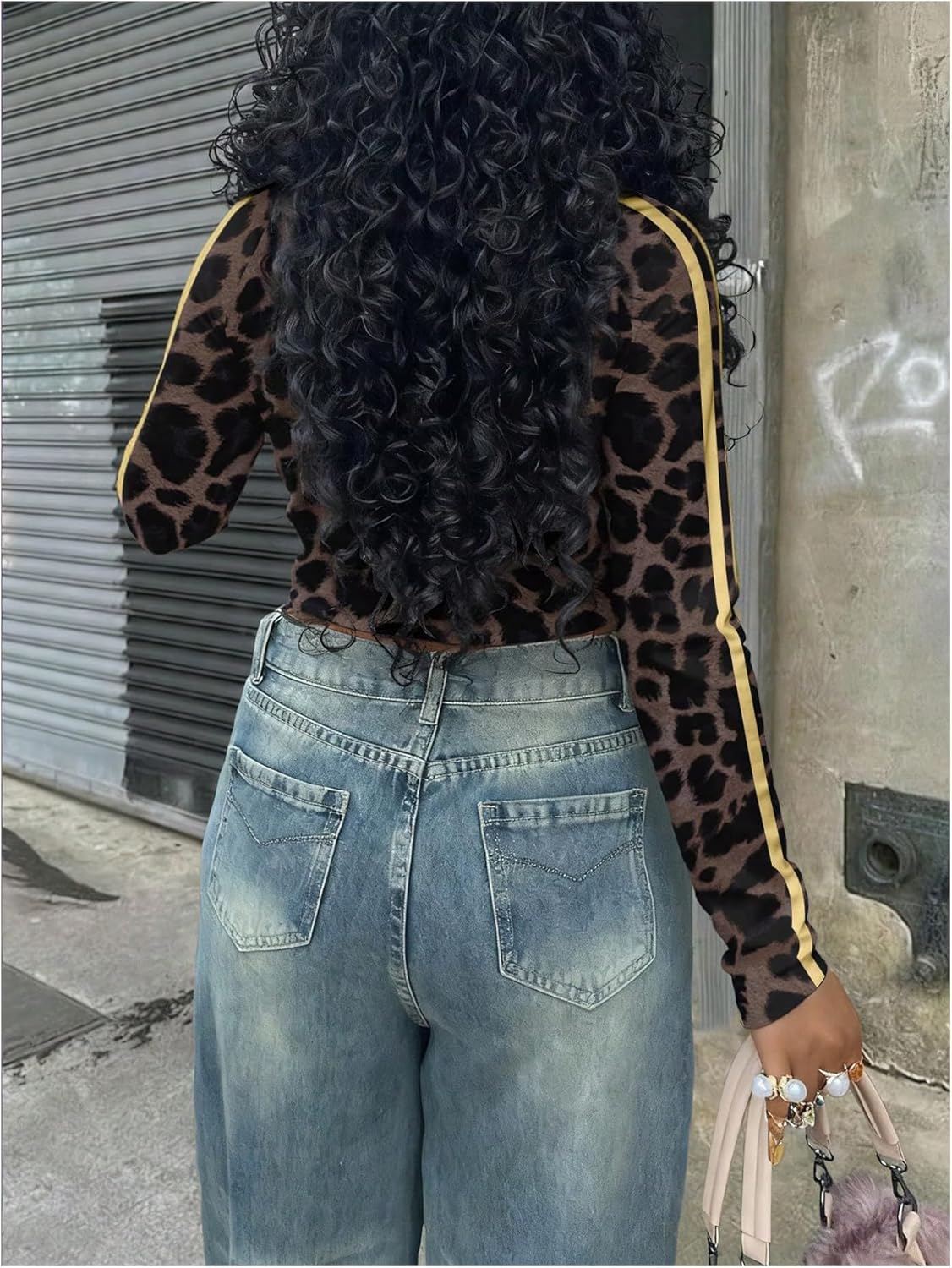 SweatyRocks Women's Leopard Print Long Sleeve Crop Tops Y2k Crewneck Fitted Graphic T Shirts - Image 3