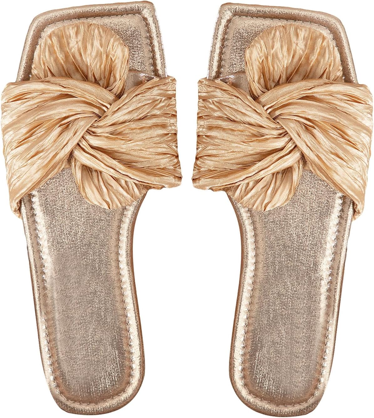 OYOANGLE Women’s Metallic Twist Front Open Toe Flat Sandals Fashion Slide Sandals