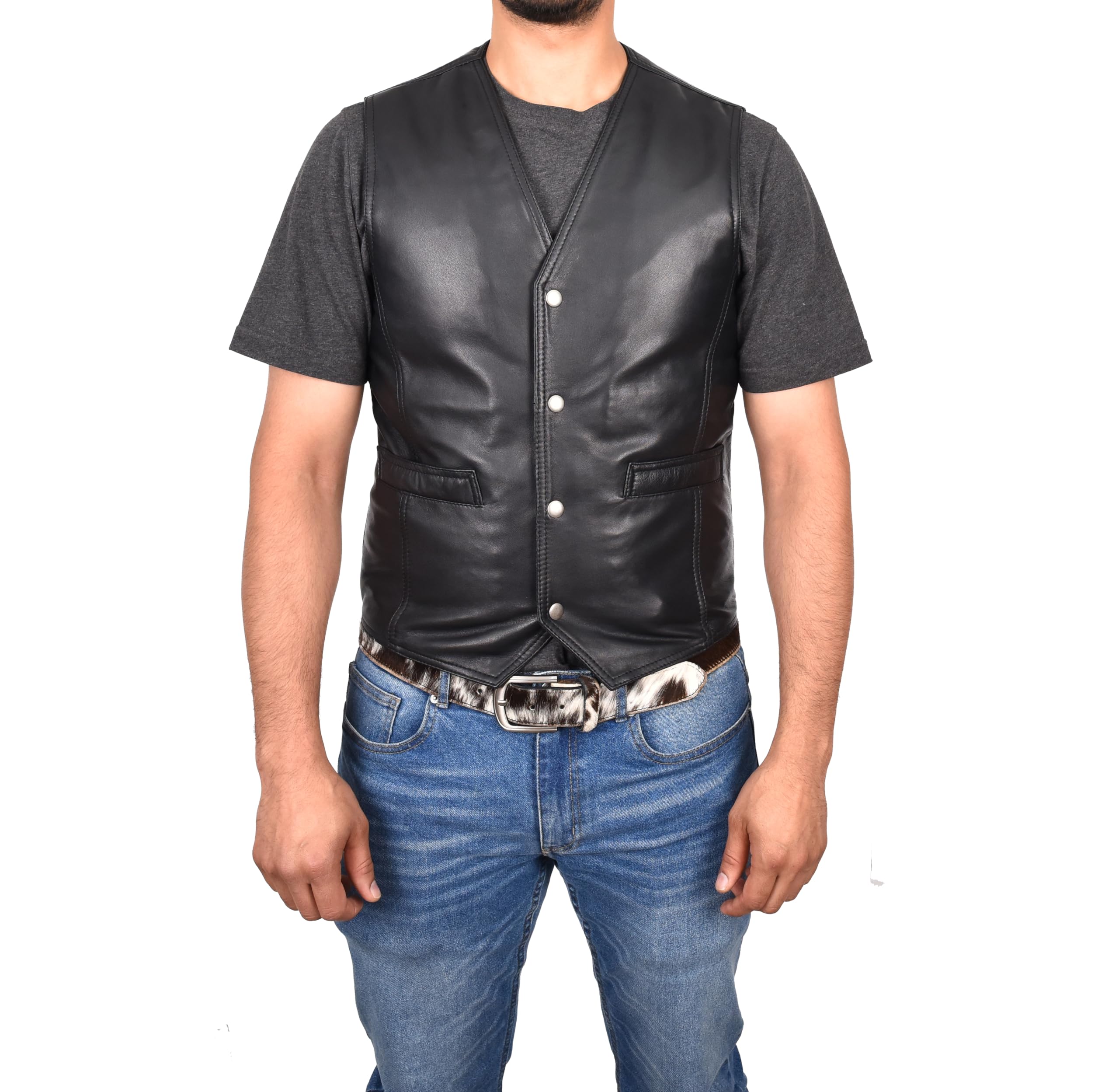 Divergent Retail Mens Real Leather Waistcoat Classic Vest Slim Fit Style SmartVest (UK, Alpha, XL, Regular, Regular, Black)