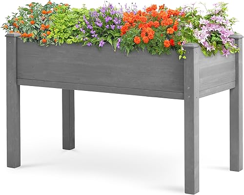 Cama de jardín elevada de 48 x 24 x 30 pulgadas con patas, maceta de madera elevada para plantas al aire libre