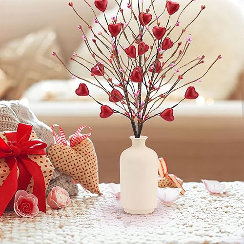 JASREE 4 piezas de decoración para el día de San Valentín púas de bayas artificiales en forma de corazón rosa tallos de flores de bayas rojas para