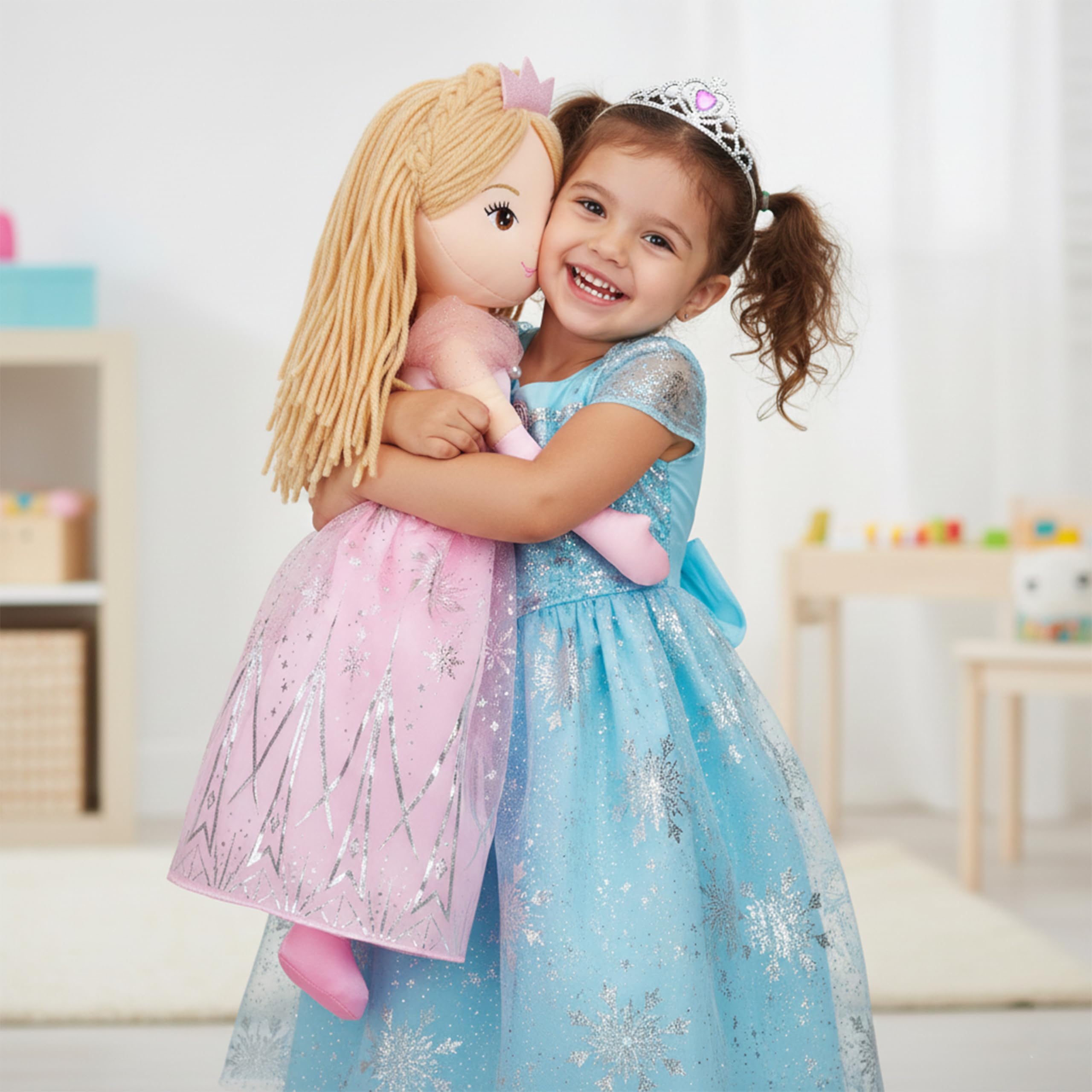75 cm große XL Prinzessin Seraphina Rainbowdream weiche Stoffpuppe – Entzückende gefüllte lebensgroße Puppe Geschenk für Mädchen – rosa Kleid