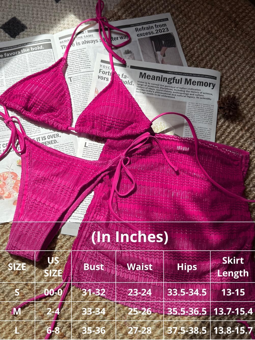 Women 3 Piece Crochet Swimsuits, Halter Triangle Bikini Set with Cover Up Skirt, Side Tie String Thong Bathing Suit - Image 6