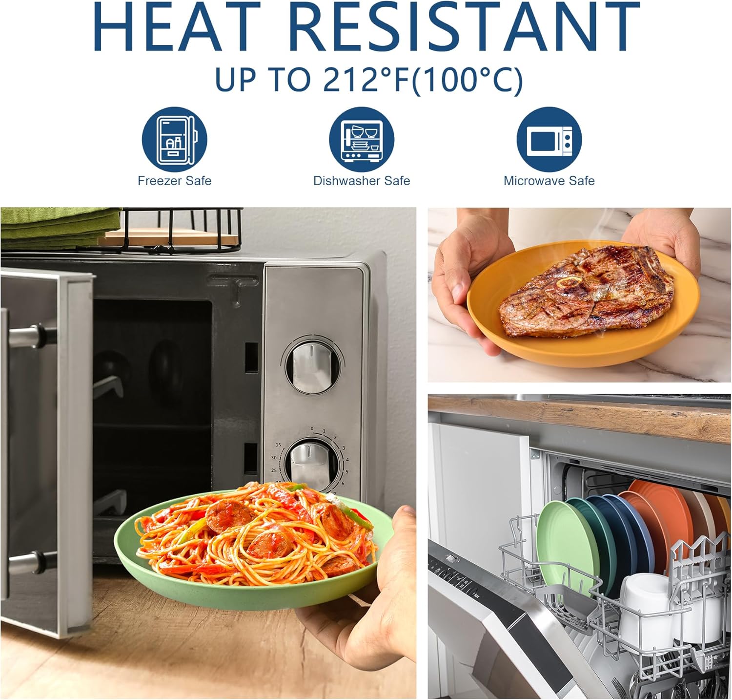 HOTEC 8-Pack 10inch BPA Free Unbreakable Deep Dinner Plates, Wheat Straw Plastic Plates Dishwasher Safe Kitchen Plates Dinnerware Multicolor - Image 5