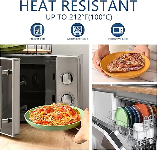 Miniatura 5 de HOTEC Paquete de 8 platos de plástico profundo irrompibles de 8 pulgadas, sin BPA, platos de paja de trigo, aptos para lavavajillas, platos de